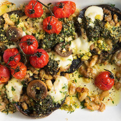 Cheesy Mushroom And Pesto Tray Bake