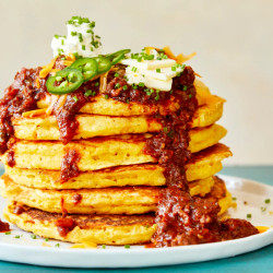 Cornmeal Pancakes With Sausage And Bacon Chili