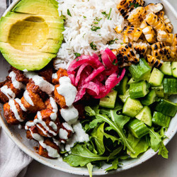 Honey Harissa Chicken Bowls With Feta Mint Sauce