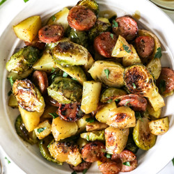 Sheet Pan Sausage, Potatoes And Brussels Sprouts