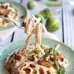 Caramelized Brussels Sprouts And Bacon Fettuccine Alfredo