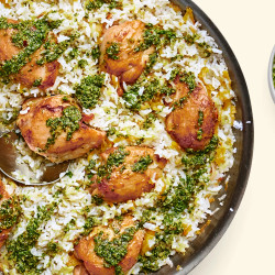 Chicken And Rice With Leeks And Salsa Verde