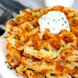 Bacon And Cheese Loaded Hashbrown Waffles