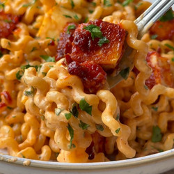 Creamy Gochujang Halloumi &amp; Bacon Pasta