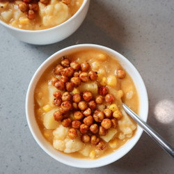 Vegan Corn Chowder With Crispy Chickpeas