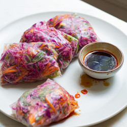 Salmon Spring Rolls With Peach Nước Chấm