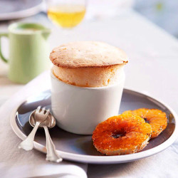 Mandarin Soufflé With White Chocolate Sauce