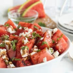 Watermelon Feta Salad With Mint And A Balsamic Glaze