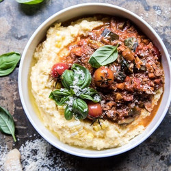 Late Summer Vegetable Bolognese With Creamy Polenta