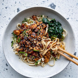 Shiitake &amp; Crumbled Tahini Tempeh Noodles