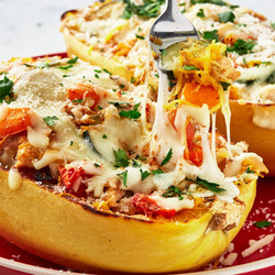 Chicken Primavera Spaghetti Squash Boats