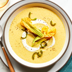 Squash Blossom Soup With Cashew Crema