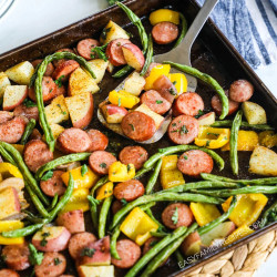 Sheet Pan Sausage &amp; Veggies With Cajun Butter Sauce