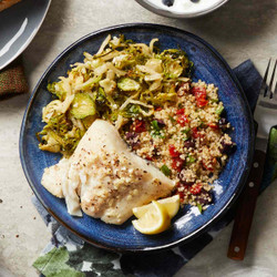 Baked Halibut With Brussels Sprouts &amp; Quinoa