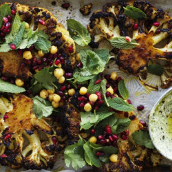 Harissa And Honey Cauliflower Steaks With Green Hummus