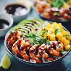 Shrimp And Avocado Bowls With Mango Salsa &amp; Lime-chili Sauce