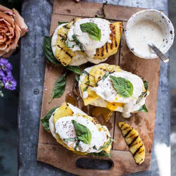 Grilled Pineapple Caprese Eggs Benedict With Coconut-almond Hollandaise