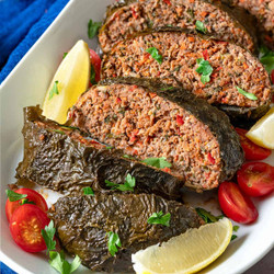 Greek Meatloaf Wrapped In Grape Leaves