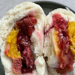 Rhubarb &amp; salted egg yolk custard buns