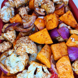 Sheet Pan Tofu With Cauliflower And Sweet Potatoes