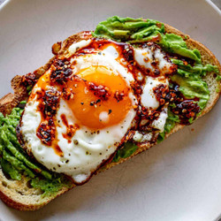Fried Egg Avocado Toast With Chili Crunch