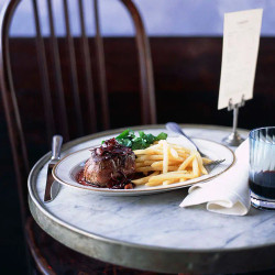 Steak With Bordelaise Sauce, Shoestring Fries And Watercress Salad