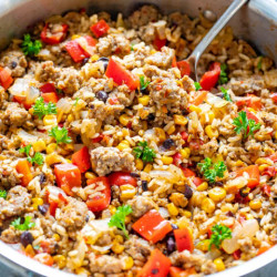 Cowboy Ground Beef And Rice Skillet