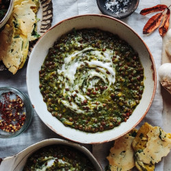 Green Lentil &amp; Spinach Dal With Spinach Flatbreads