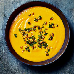 Spicy Carrot And Ginger Soup With Harissa