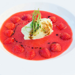 Strawberry Salad With Pea Ice Cream