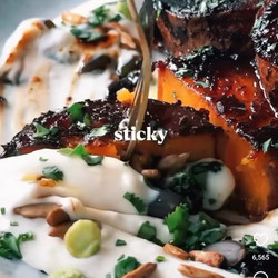 Miso Glazed Melting Sweet Potato On A Bed Of Garlic Yoghurt