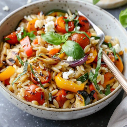30 Minute Brown Butter Goat Cheese Grilled Veggie Orzo