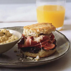 Country Ham-and-cheese Biscuit Sandwiches With Fig Jam And Heirloom Grits