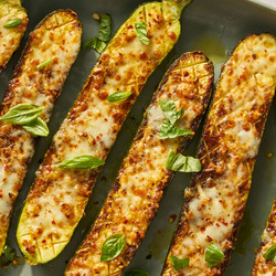 Cheesy Garlic Zucchini Steaks