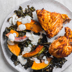Roasted Chicken and Kabocha Squash with Kale