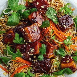 Quick Sticky Caramel Pork Noodle Salad