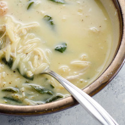 Avgolemono Soup (greek Lemon Chicken Soup) With Orzo And Spinach
