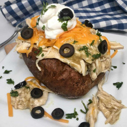 Green Chicken Enchilada-stuffed Baked Potato