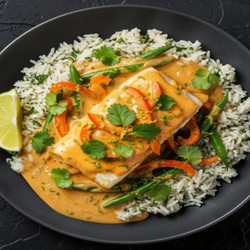 Thai-style Coconut Curry Cod With Green Beans, Bell Pepper &amp; Cilantro-lime Rice