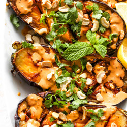 Roasted Aubergine With Harissa-tahini Sauce