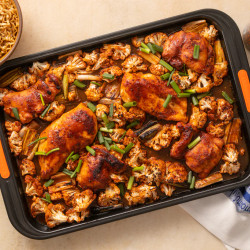 Sheet Pan Spicy Chicken &amp; Cauliflower Noodle Bowls