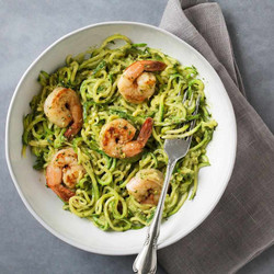 Zucchini Noodles With Avocado Pesto &amp; Shrimp