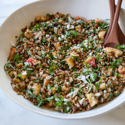 Farro Salad With Honeyed Apples, Parmesan And Herbs - A Sweet Spoonful