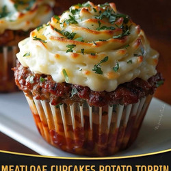 Meatloaf Cupcakes with Whipped Potato Topping
