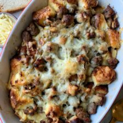Savory Sausage And Cheese Challah Pudding