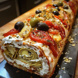 Festive Holiday Antipasto Cream Cheese Log