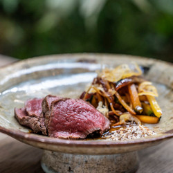 Hojicha Smoked Venison Sashimi And Kabocha Kinpira