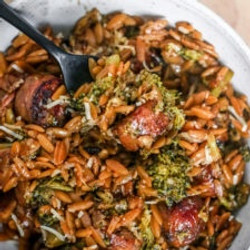 Chicken Sausage, Broccoli, Orzo Skillet
