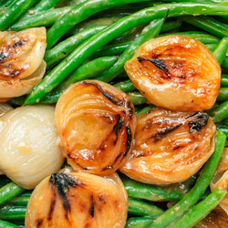 Green Beans With Miso Butter Braised Onions