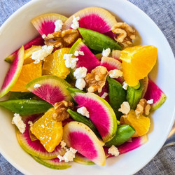 Watermelon Radish Salad With Sugar Snap Peas, Orange &amp; Feta